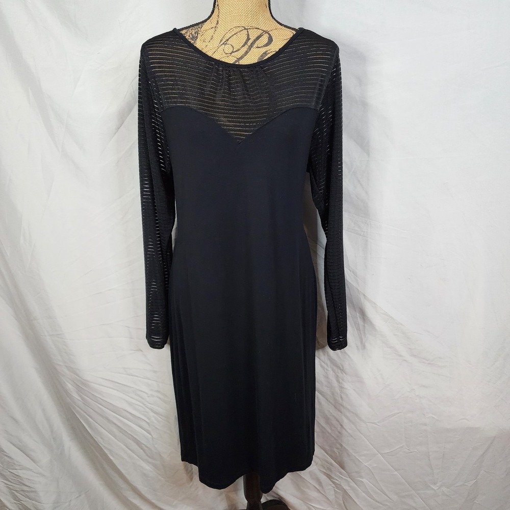 ASOS CURVE Size 18 Black Viscose Knit Sheer Ribbed Long Sleeve Sweetheart‎ Dress - Picture 2 of 12